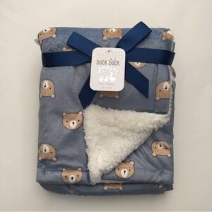 NEW Baby Blanket Bear Theme Blue Soft    Sherpa Reverse | Duck Duck Goose